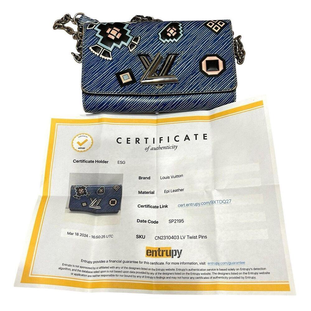LOUIS VUITTON Aztec Denim Blue Epi Leather Twist Chain Wallet Crossbody Bag +COA - Picture 2 of 13
